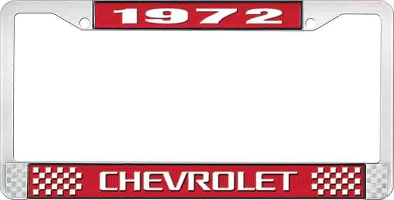 License Plate Frame 1972 Chevrolet Red And Chrome With White Lettering
