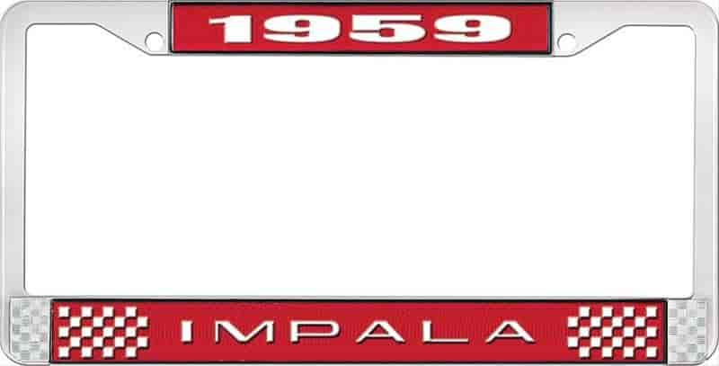 1959 Impala Red And Chrome License Plate Frame With White Lettering