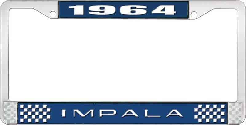 License Plate Frame 1964 Impala Blue And Chrome With White Lettering
