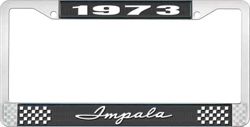 1973 Impala Black And Chrome License Plate Frame With White Lettering
