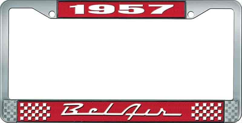 1957 Bel Air Red And Chrome License Plate Frame With White Lettering