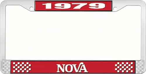 License Plate Frame 1979 Nova Style 2 Red & Chrome with White Lettering