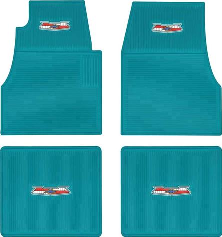 Rubber Floor Mat Set for 1955-1957 Chevy Bel Air, Nomad, 150 & 210 Series [Turquoise, Ribbed]