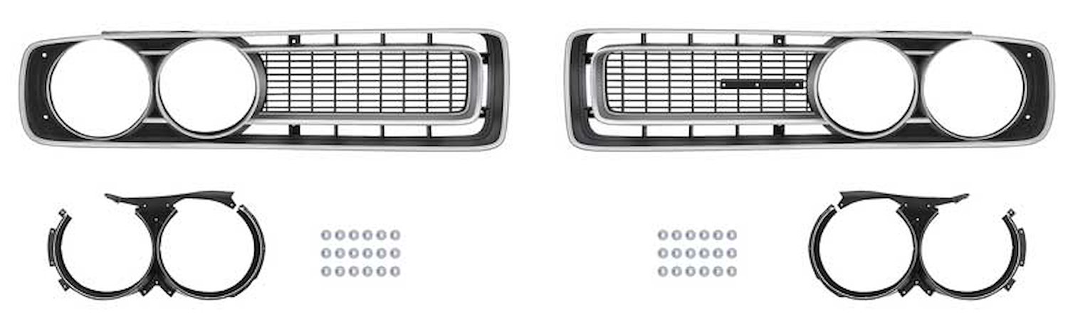 MB9916 Front Grill Set 1971 Dodge Charger; Black/Silver; Charger R/T, Super Bee
