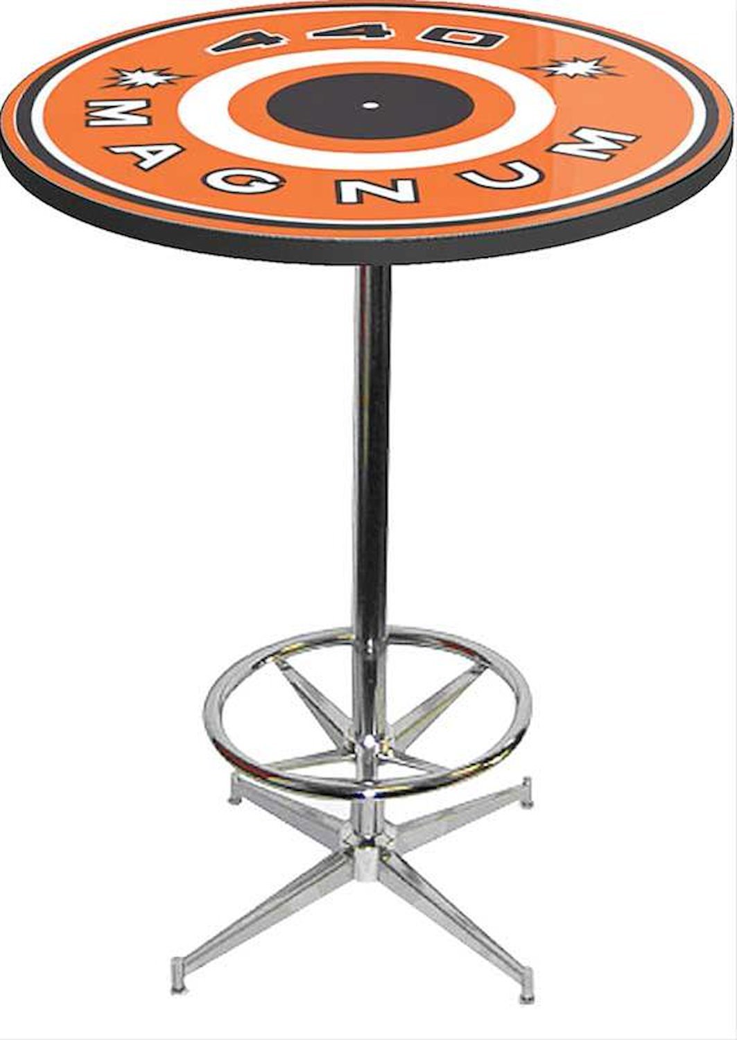 MD673111 Pub Table With Chrome Base And Foot Rest Mopar 440 Magnum Logo Pub Table With Chrome Base And Foot Rest