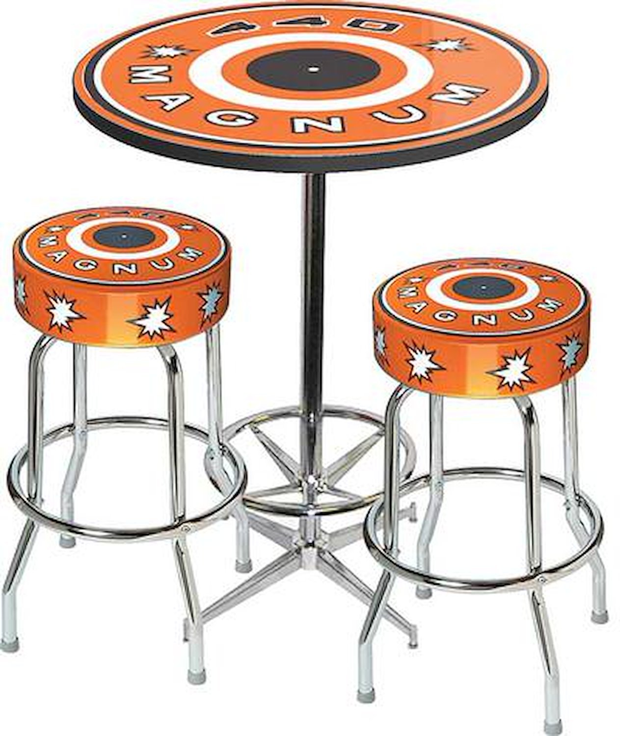 MD67711 Table & Stool Set; Mopar 440 Magnum; Chrome Base Table W/ Foot Rest & 2 Chrome Stools; Style 11