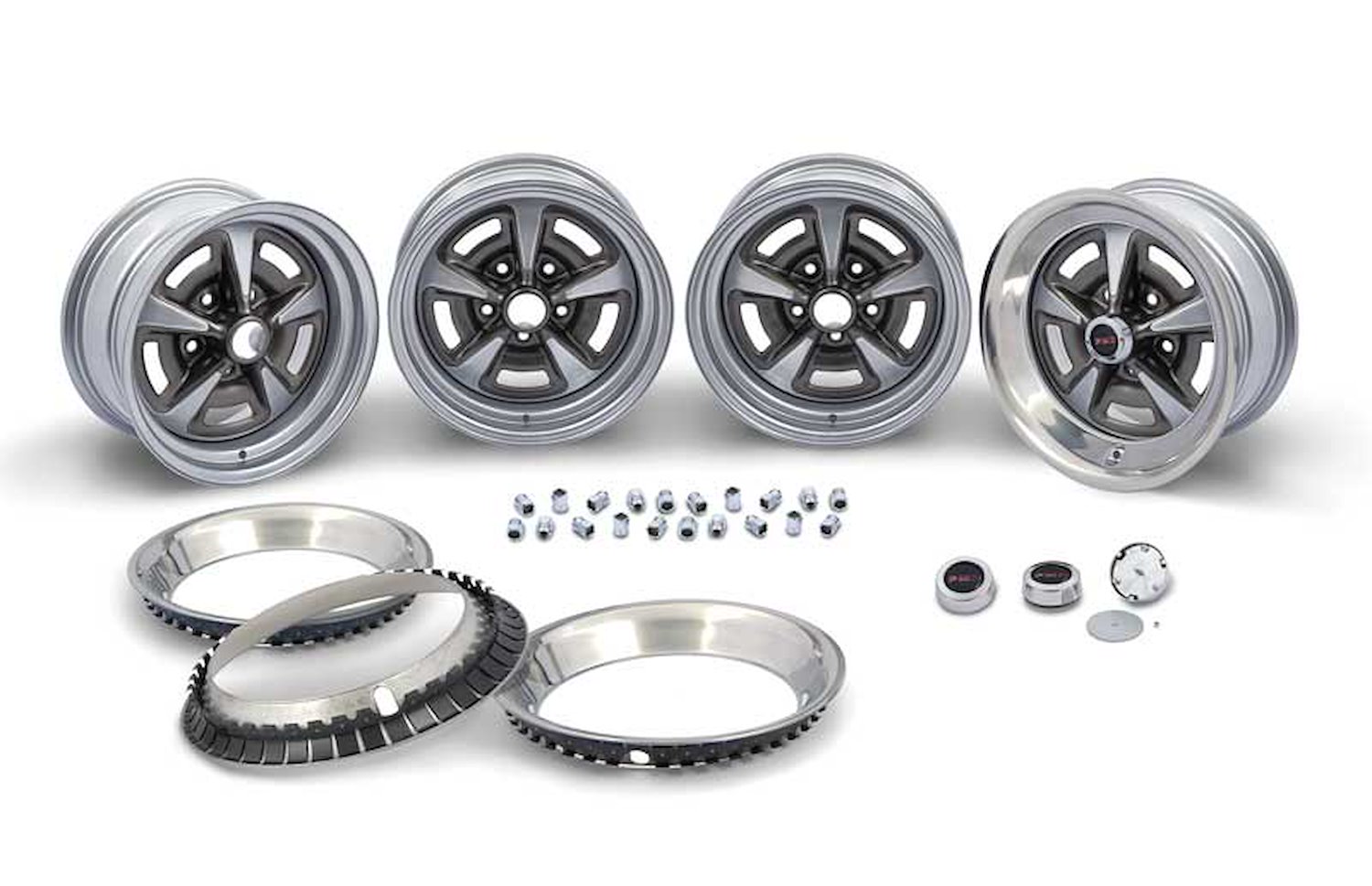 RDK403B Rally II Wheel Kit With Black Center Caps 15" X 7", Complete Set