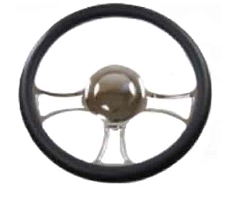 14 POLISHED BILLET TRINITY STYLE STEERING WHEEL WITH LEATHER GRIP