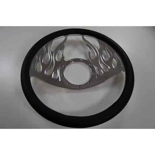 14 POLISHED BILLET FLAMED STYLE STEERING WHEEL WITH LEATHER GRIP