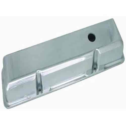 Polished Aluminum SB Chevy Short Valve Cover - Plain with Hole / Baffled (Includes Grommets)