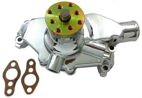 HIGH VOLUME ALUMINUM WATER PUMP 1955-68 SB CHEVY SHORT- SMOOTH STYLE- CHROME