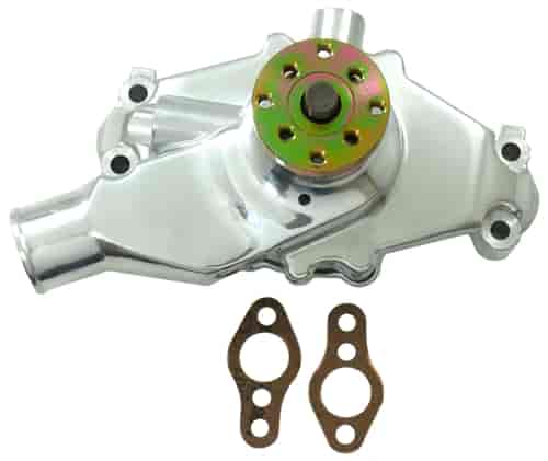 HIGH VOLUME ALUMINUM WATER PUMP 1955-68 SB CHEVY SHORT- SMOOTH STYLE- POLISHED