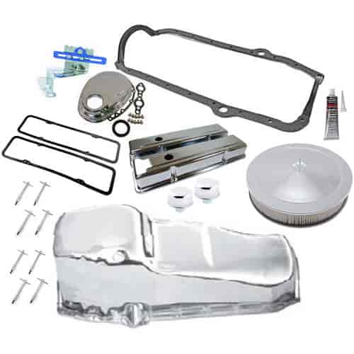 Small Block Chevy Chrome Dress-Up Kit Includes: Steel Valve Covers