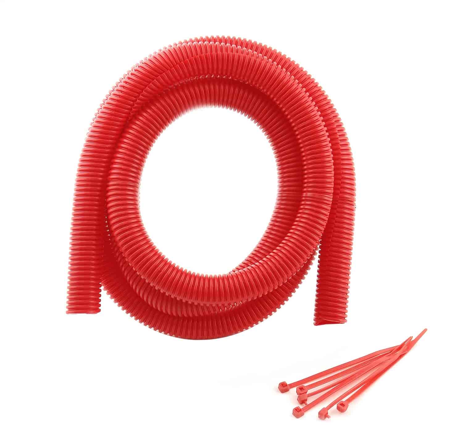 Convoluted Tubing with Tie Straps Red