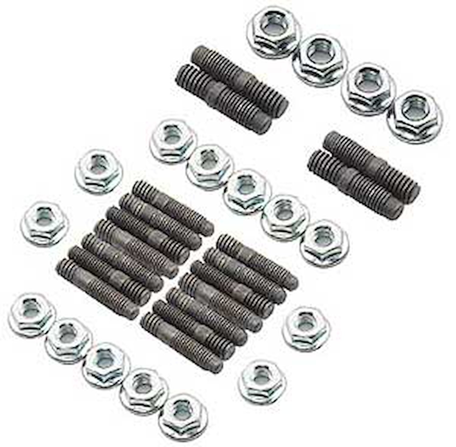 Oil Pan Studs SB-Chevy & 90° V6, Olds V8 Includes: (14) 1/4" -20/28 x 1-1/8" and (4) 5/16" -18/24 x 1-5/16" Studs and Nuts