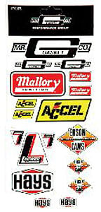 Decal Pack Includes: Mr. Gasket, Hays, Lakewood, Accel, Mallory