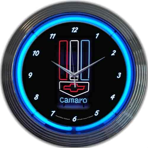 Camaro Red, White And Blue Neon Clock