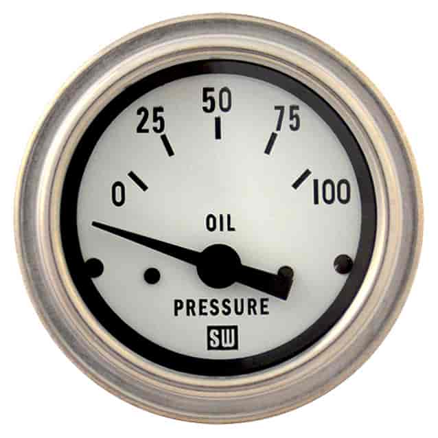 Deluxe-Series Oil Pressure Gauge, 2-1/16 in. Diameter, Electrical - White Facedial