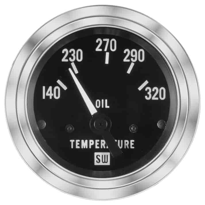 Deluxe-Series Oil Temperature Gauge, 2-1/16 in. Diameter, Electrical - Black Facedial