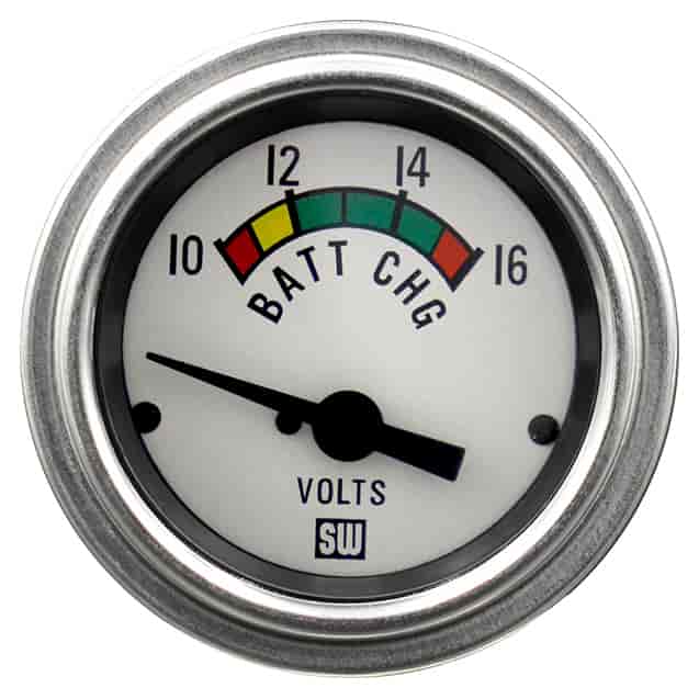 Deluxe-Series Voltmeter Gauge, 2-1/16 in. Diameter, Electrical - White Facedial