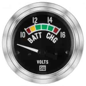 Deluxe-Series Voltmeter Gauge, 2-1/16 in. Diameter, Electrical - Black Facedial