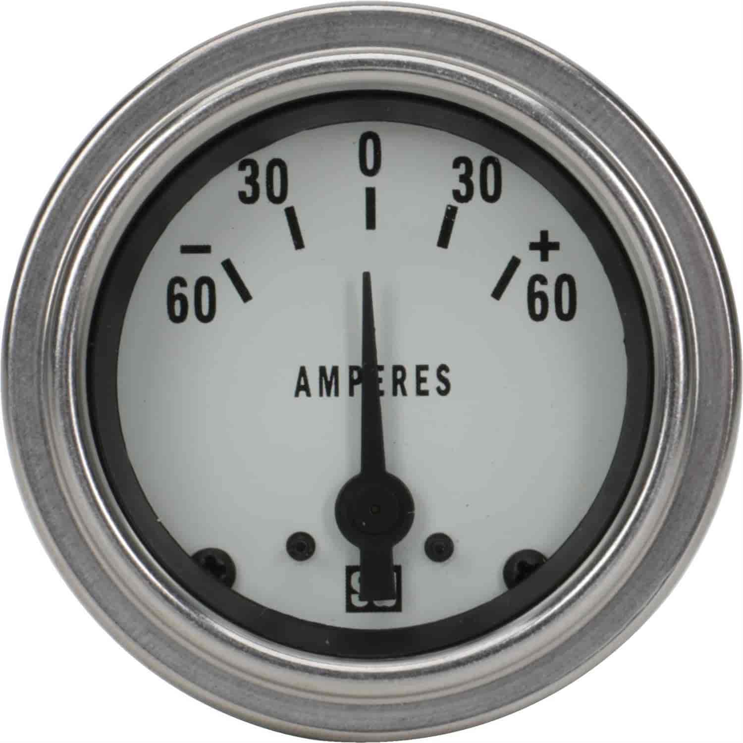 Deluxe-Series Ammeter Gauge, 2-1/16 in. Diameter, Electrical - White Facedial