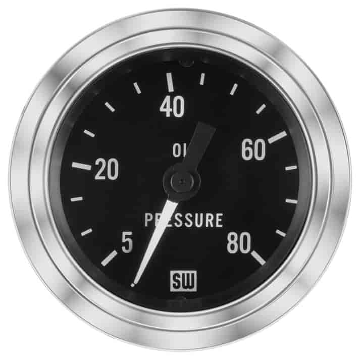 Deluxe-Series Oil Pressure Gauge, 2-1/16 in. Diameter, Mechanical - Black Facedial