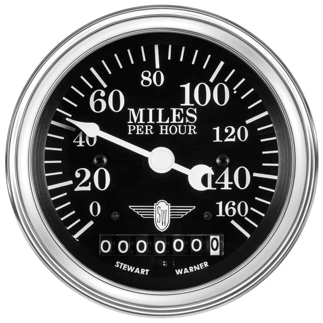 Wings-Series Speedometer Gauge, 3-3/8 in. Diameter, Electrical - Black Facedial