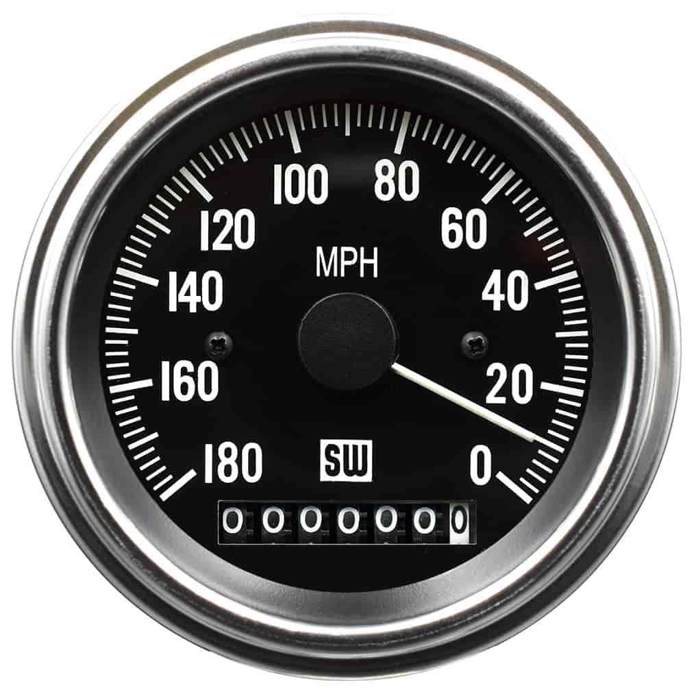 Deluxe-Series Speedometer Gauge, Reverse-Sweep Pointer, 3-3/8 in. Diameter, Electrical - Black Facedial