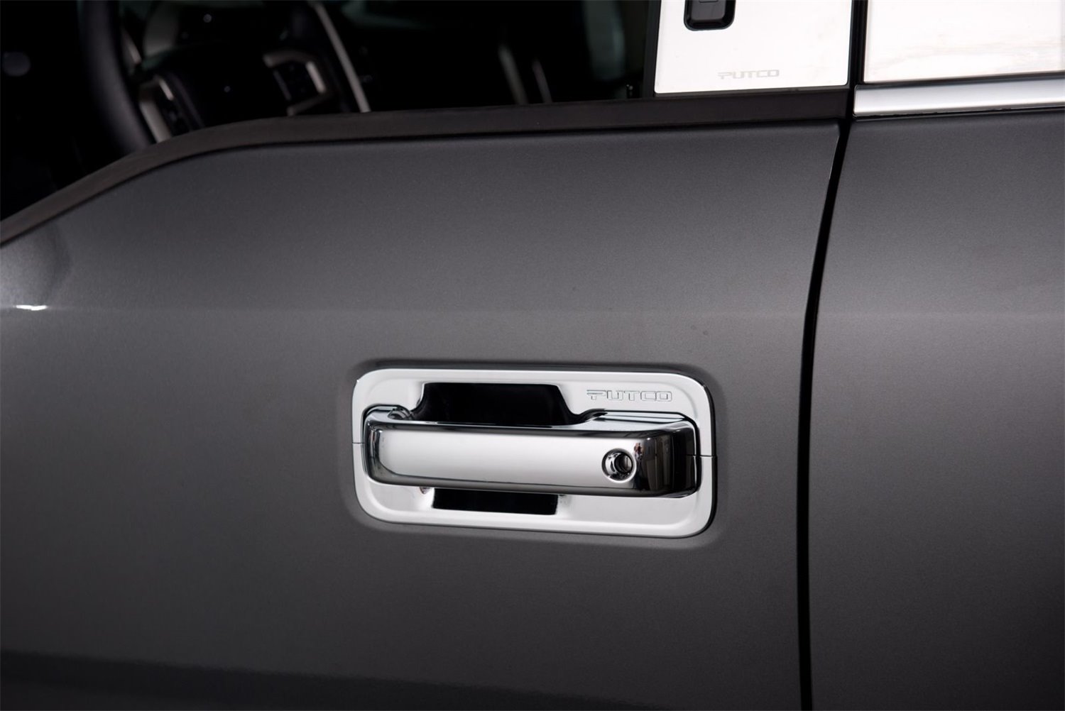 Chrome Trim Ford F150-4 Door w/ Driver Keyhole covers functional sensors Deluxe / includes bucket pc