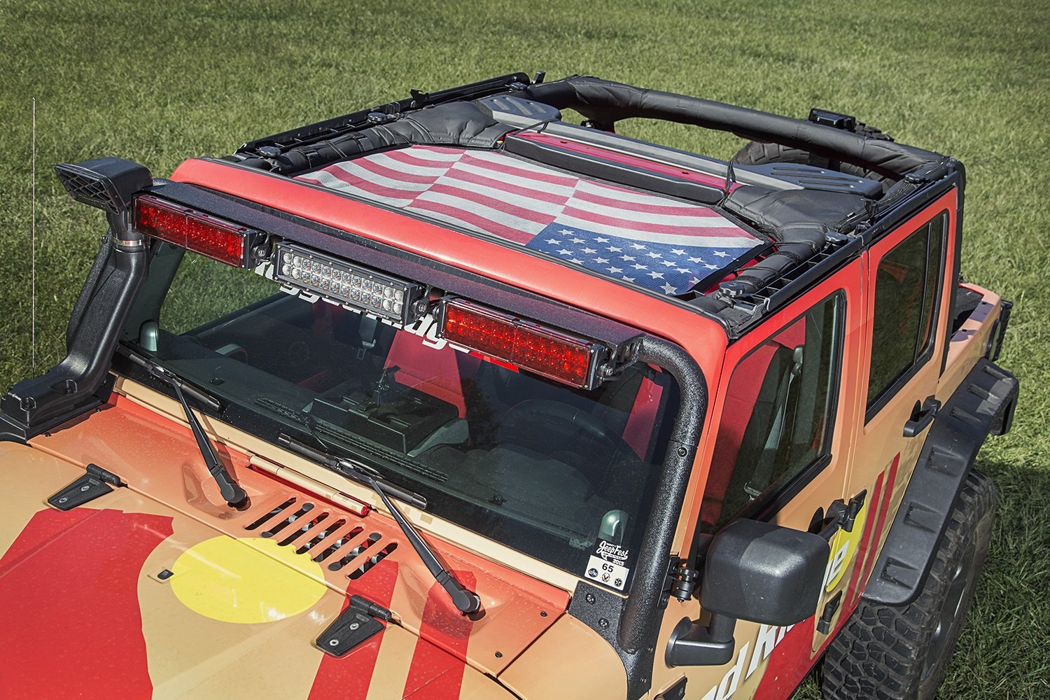 Eclipse Front Sun Shade for 2007-2018 Jeep JK 2-Door & JKU 4-Door Wranglers [American Flag]