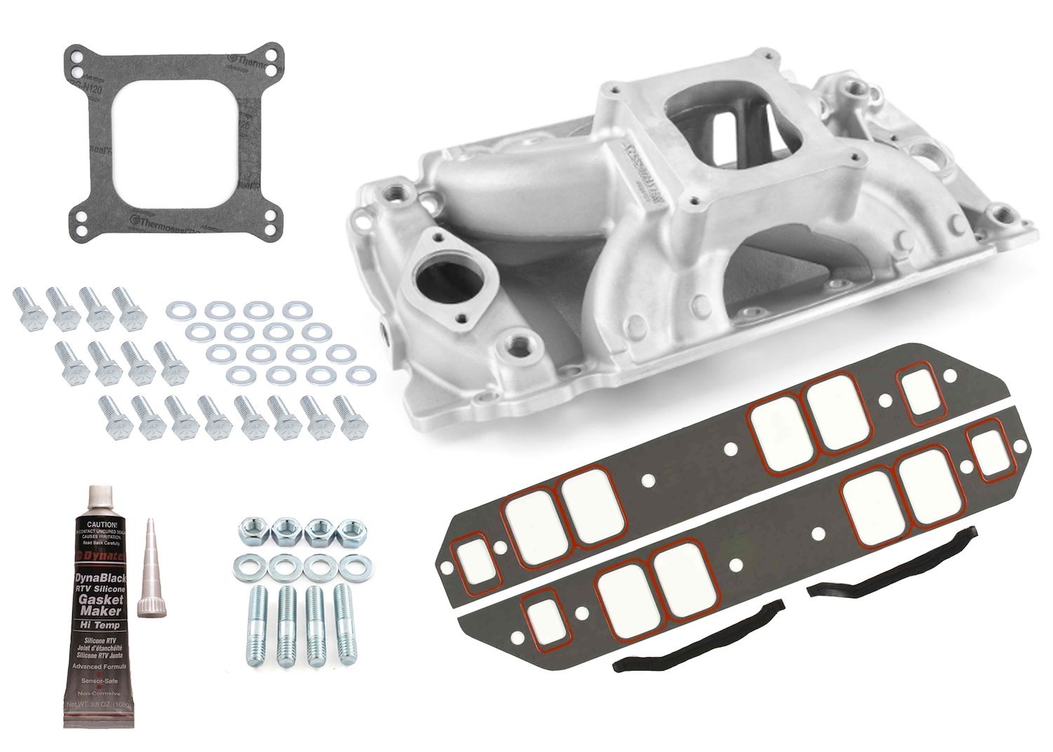 1-147-022 High Rise Intake Manifold Kit for Big Block Chevy 454 ci, Rectangle Port - Satin Finish