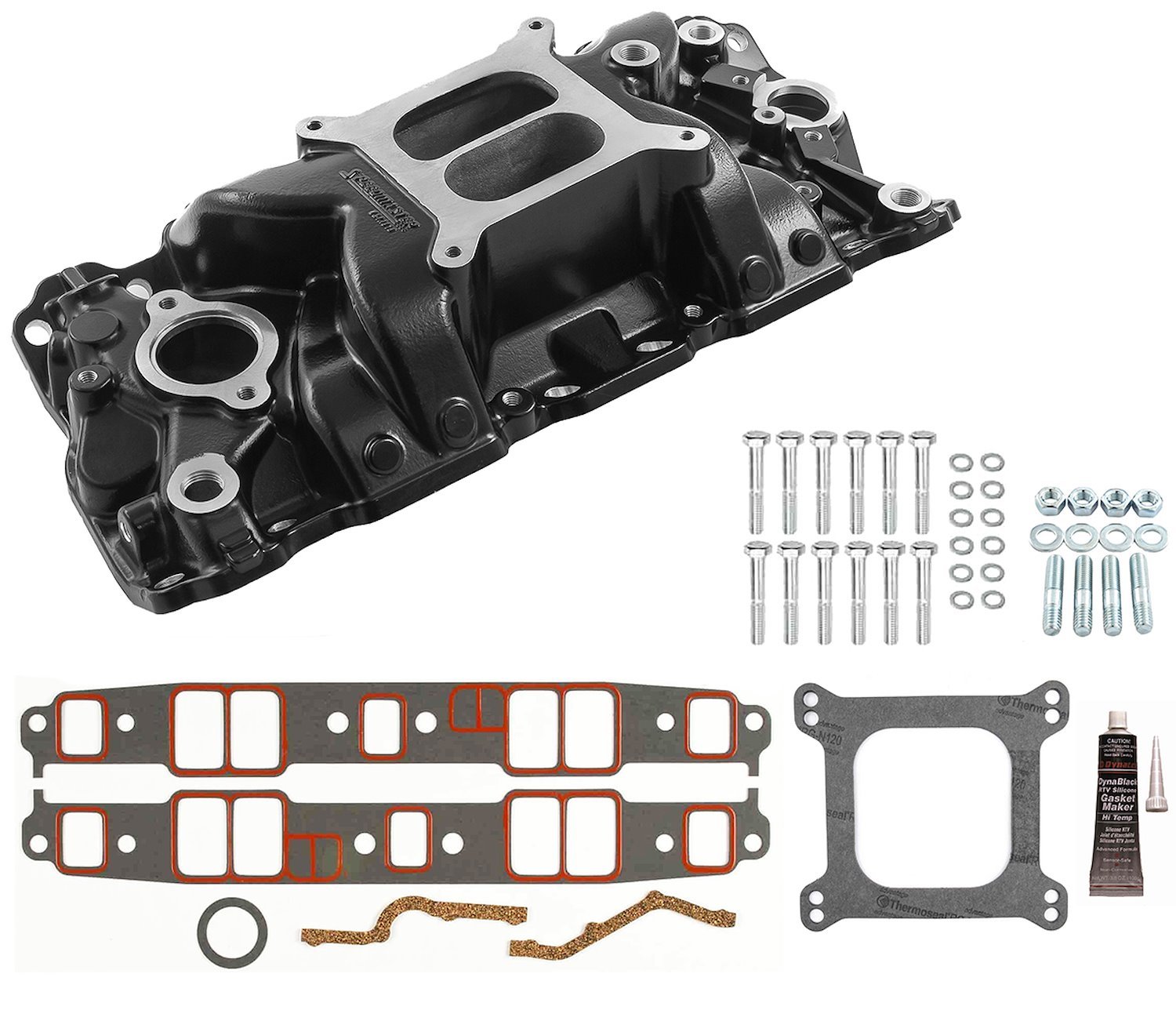 MidRise Air Intake Manifold Kit Small Block Chevy 350 - Black Finish