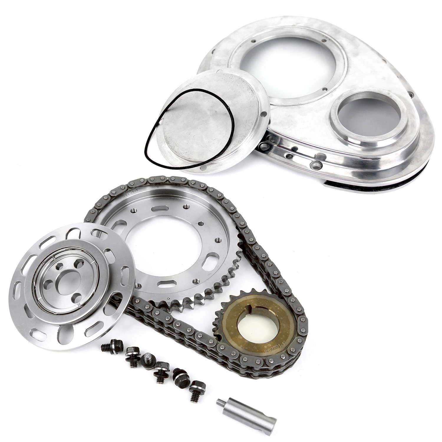 Chevy SBC 350 Double Roller 2pc Adj Billet Steel Timing Chain / Cover Kit