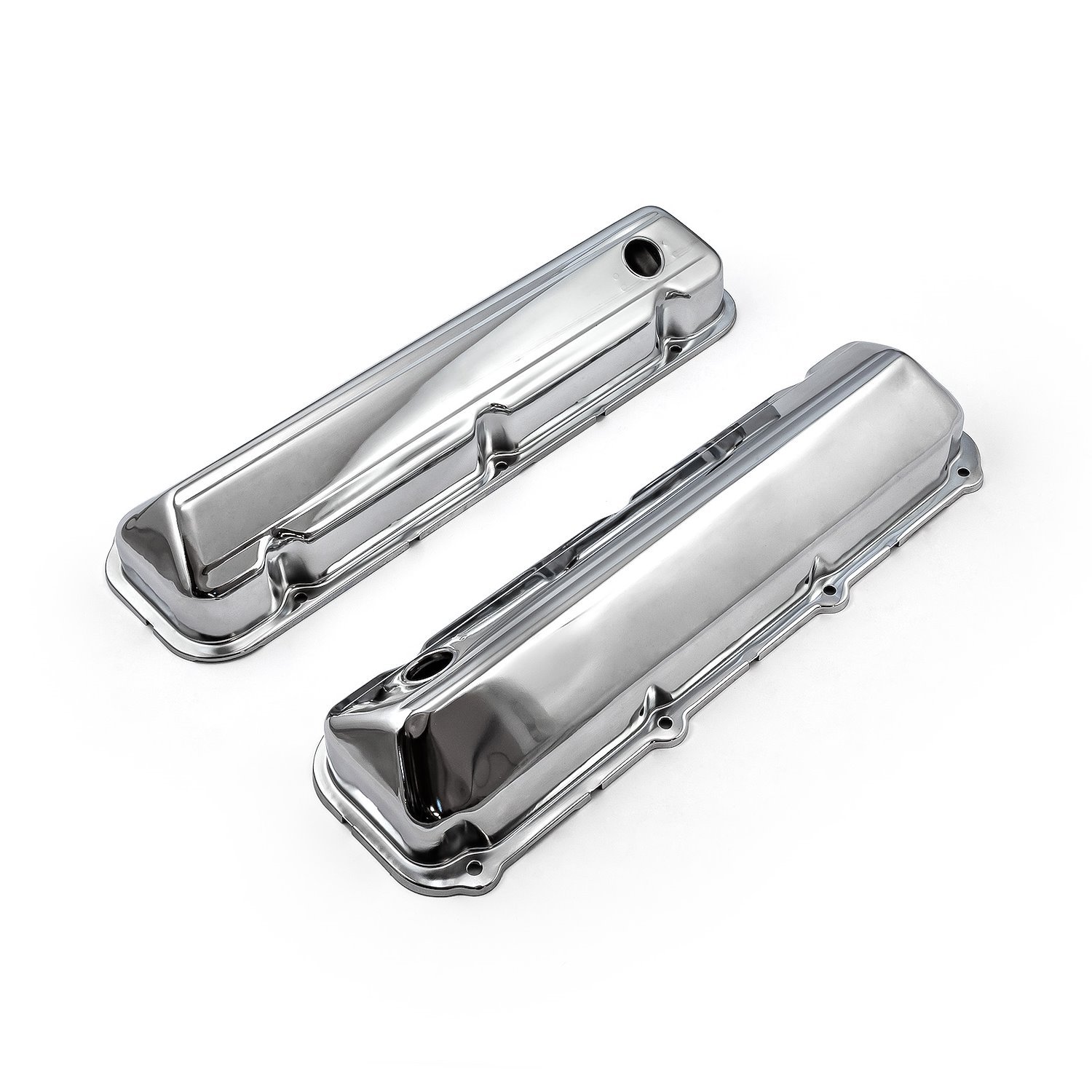 Ford 429 460 Chrome Steel Valve Covers - 3 1/2 Tall w/ Baffled Hole
