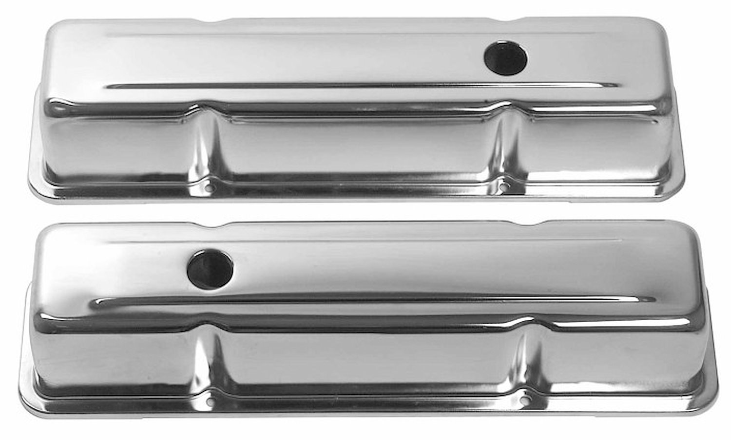Chrome Steel Valve Covers for Chevy Small Block 350, Tall w/ Hole