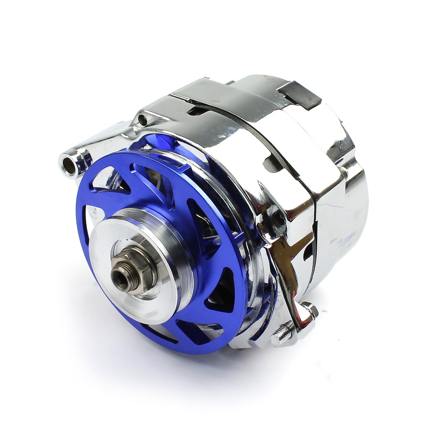 High-Output Alternator GM 10si Case, 1-Wire, 100 Amp - Chrome-Plated Finish with Blue Anodized Fan