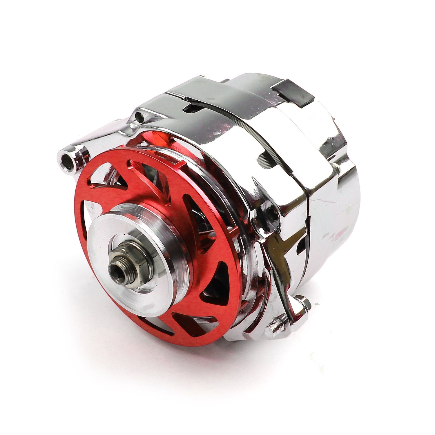 High-Output Alternator GM 10si Case, 1-Wire, 100 Amp - Chrome-Plated Finish with Red Anodized Fan