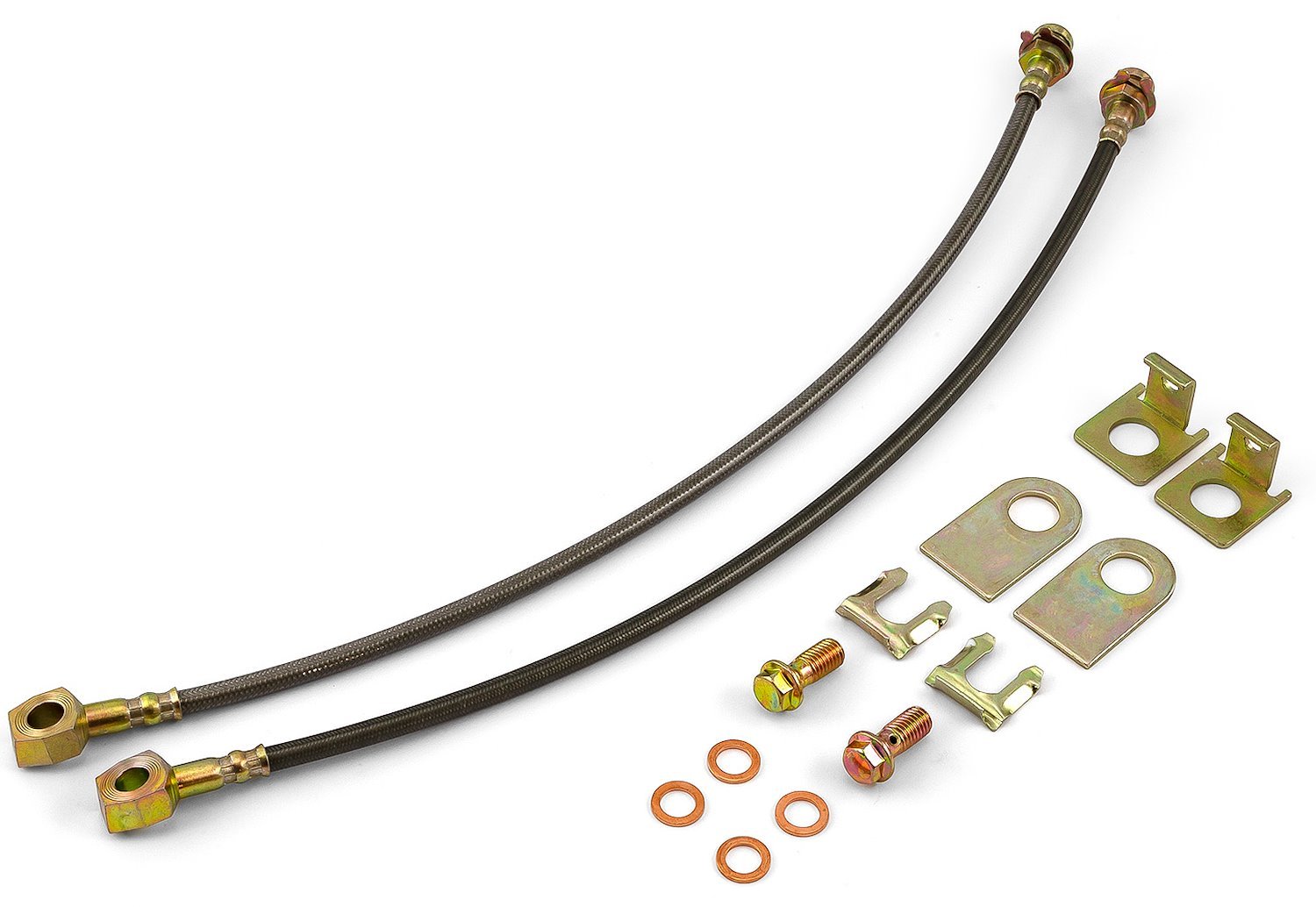 Stainless Steel Braided Brake Lines 18 in. Long, End 1: 10mm or 3/8 in. Banjo, End 2: 3/8-24 in. Inverted Flare