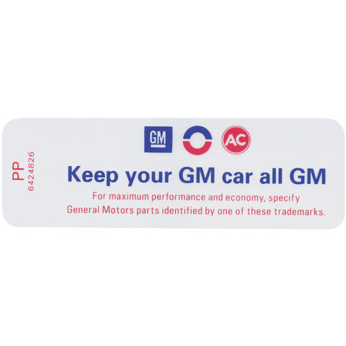 Decal 69-72 GM Air Cleaner Service Keep your GM car all GM PP 6424826