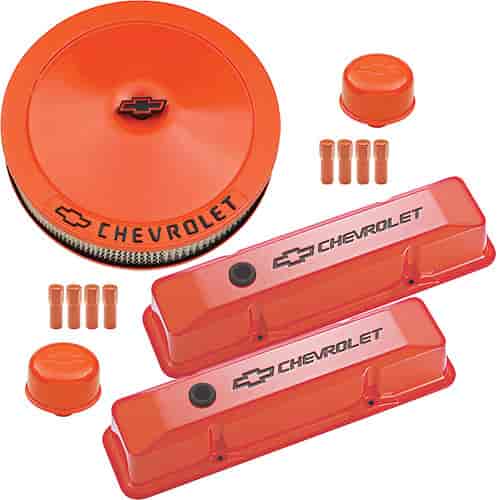 Die-Cast Aluminum Valve Cover Dress-Up Kit for 1958-1986 Small Block Chevy in Chevy Orange Finish