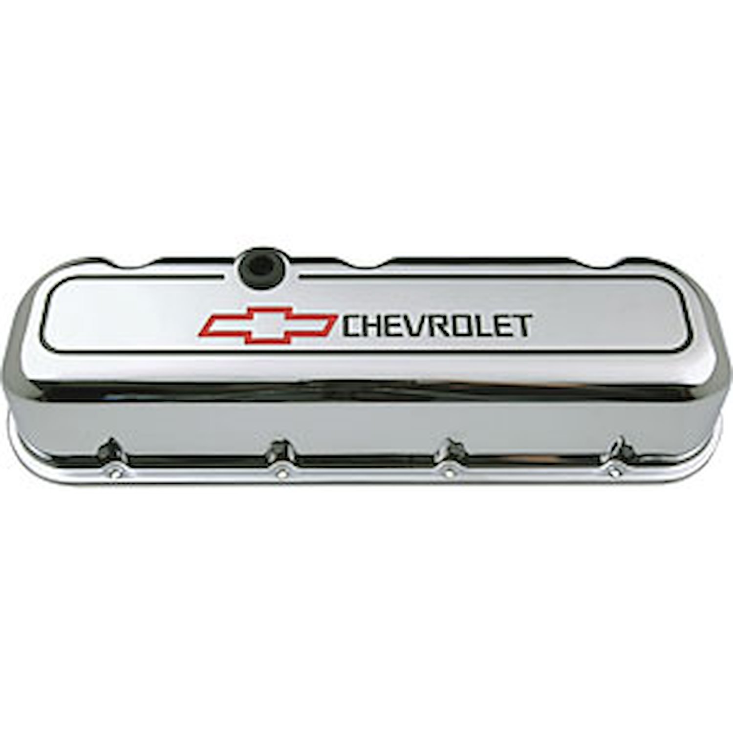Die-Cast Aluminum Tall Valve Covers for 1965-1996 Big Block Chevy with Chevrolet/Bowtie Recessed Emblem in Chrome Finish