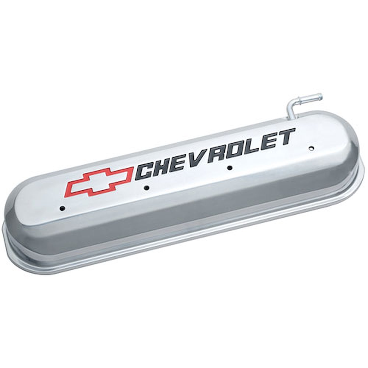 141-264 Die-Cast Slant-Edge Valve Covers for GM Gen III/IV LS Engines w/Recessed Black, Red Chevrolet Logo [Polished]