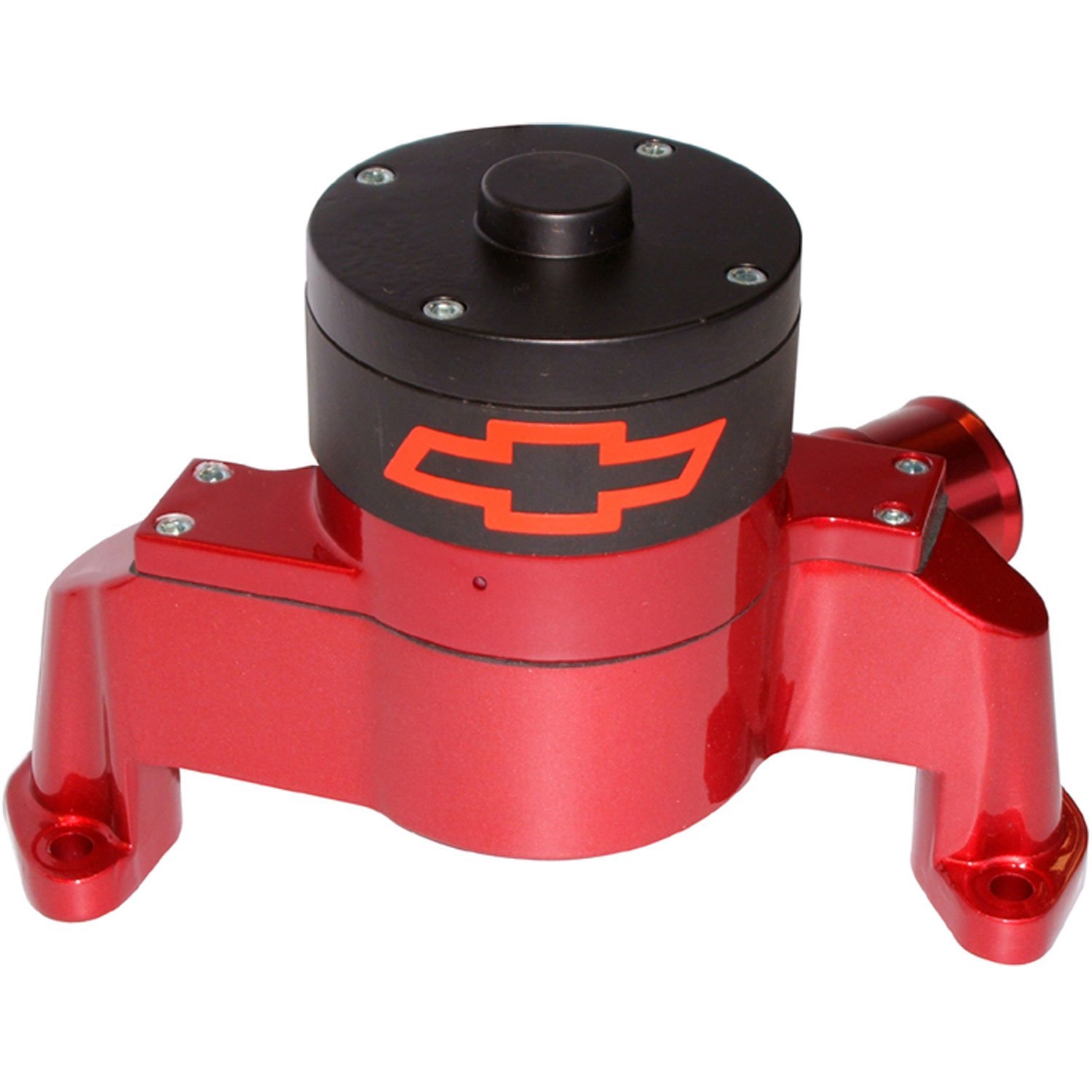 Electric Water Pump for Small Block Chevy with Red Bowtie in Red Epoxy Powder Coated Finish