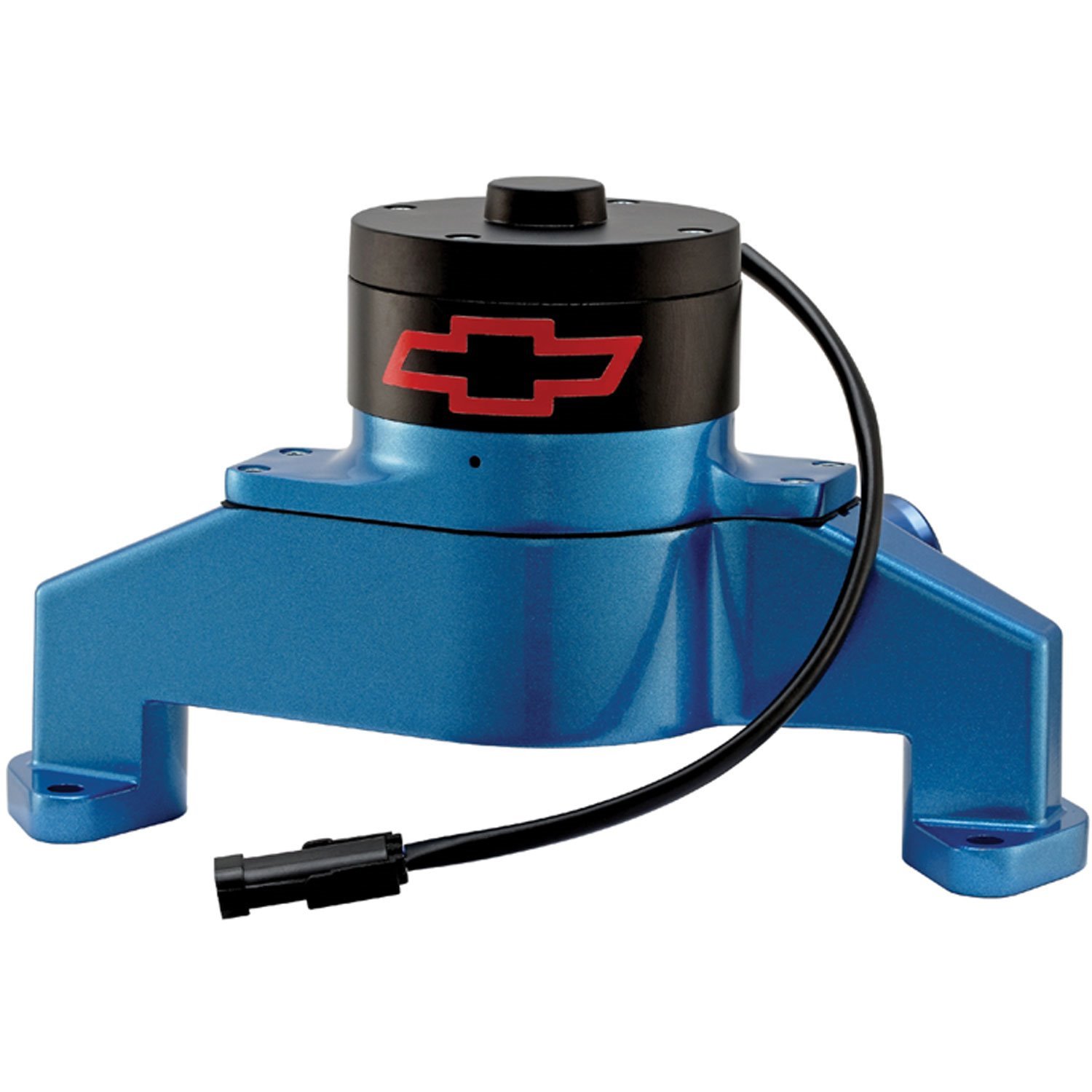 Electric Water Pump for Big Block Chevy with Red Bowtie in Blue Epoxy Powder Coated Finish