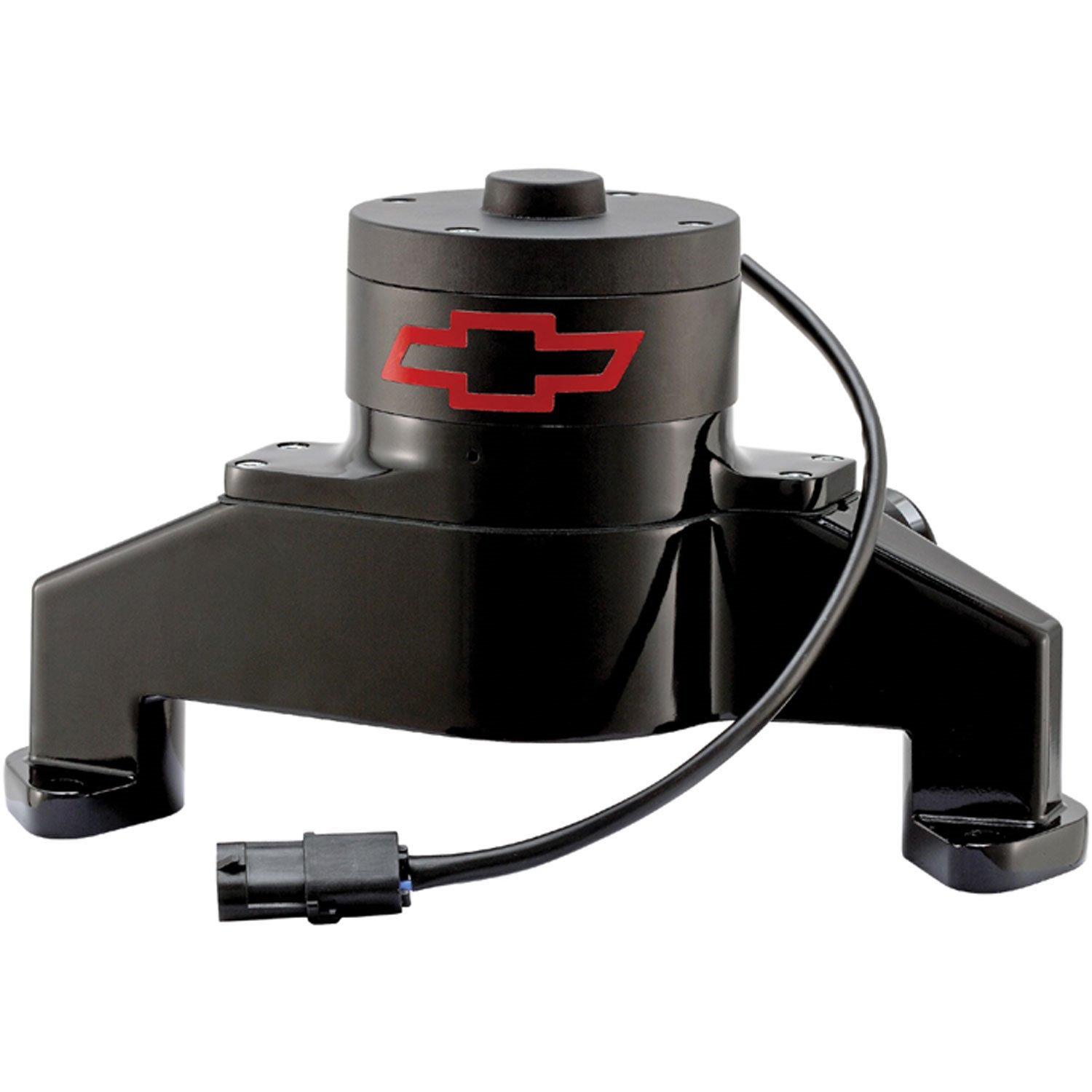 Electric Water Pump for Big Block Chevy with Red Bowtie in Black Epoxy Powder Coated Finish