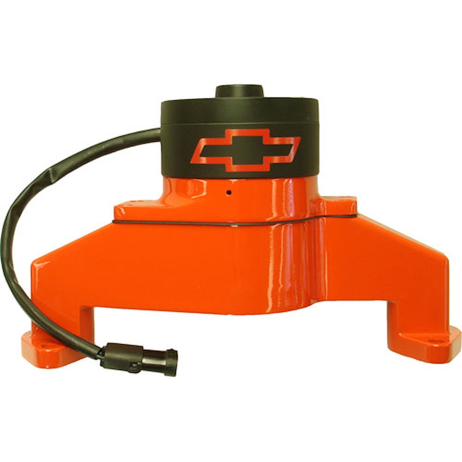 Electric Water Pump for Big Block Chevy with Red Bowtie in Orange Epoxy Powder Coated Finish