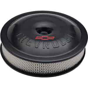 Super-Light 14"x3" Aluminum Air Cleaner Kit with Embossed Bowtie & Chevrolet Emblem in Shiny Black Paint Finish