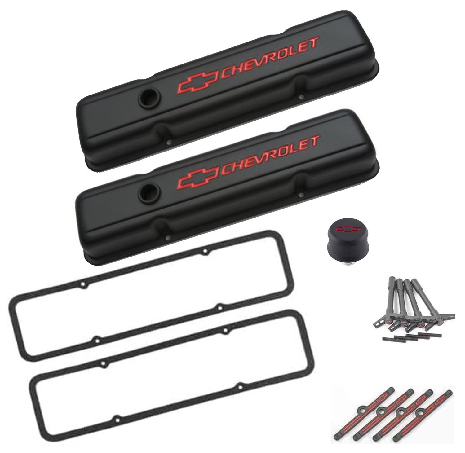 Valve Cover Kit for 1959-1986 Small Block Chevy 262-400 ci. [Black Crinkle Finish]