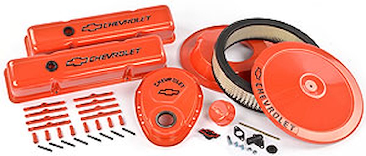 1958-1986 Small Block Chevy Complete Dress-up Kit in Chevy Orange Finish
